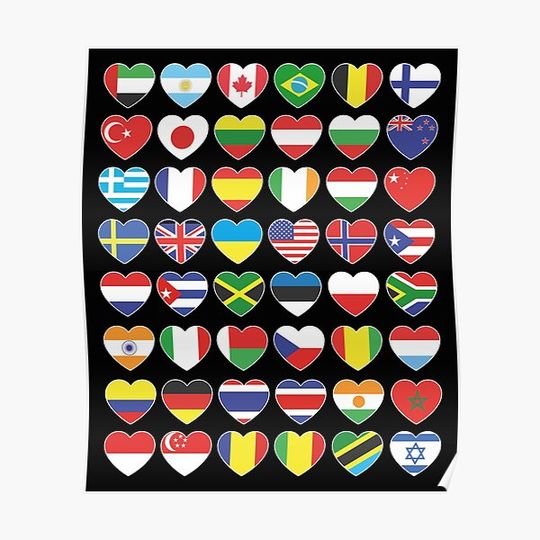 Discover World Flags of The Different Countries International Gift Premium Matte Vertical Poster