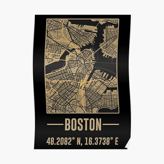 Discover BOSTON Minimalist city Map,VINTAGE BOSTON Map Premium Matte Vertical Poster