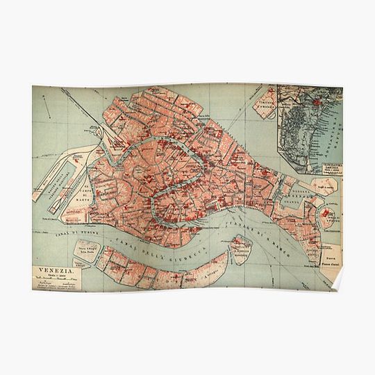 Discover Vintage Map of Venice Italy (1920) Premium Matte Vertical Poster