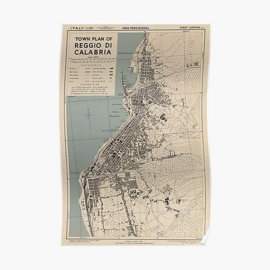 Discover Vintage Reggio Calabria Italy Map (1943) Premium Matte Vertical Poster