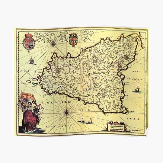 Discover Vintage Map of Sicily Italy (1600s) Premium Matte Vertical Poster
