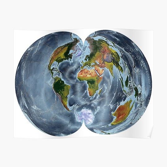 Discover Polyclonic projection - World Map showing land and oceans Premium Matte Vertical Poster