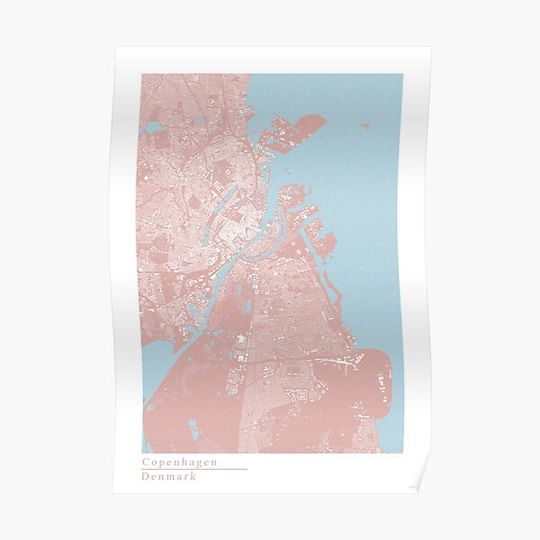 Discover Copenhagen - city plan / map / figure ground plan - colored old pink inverted Premium Matte Vertical Poster