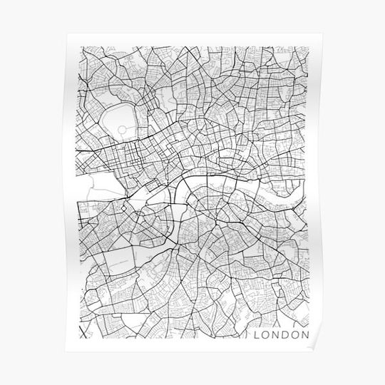 Discover London Map, England - Black and White Premium Matte Vertical Poster