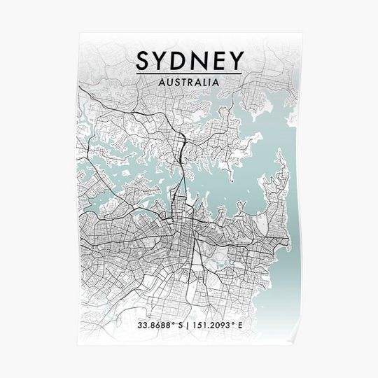 Discover Sydney City Map Premium Matte Vertical Poster