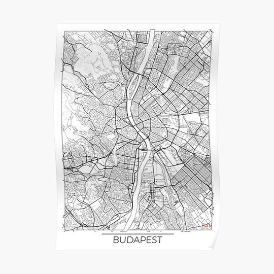 Discover Budapest Map Minimal Premium Matte Vertical Poster