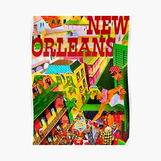 Discover NEW ORLEANS : Vintage Mardi Gras, Travel and Tourism Print Premium Matte Vertical Poster