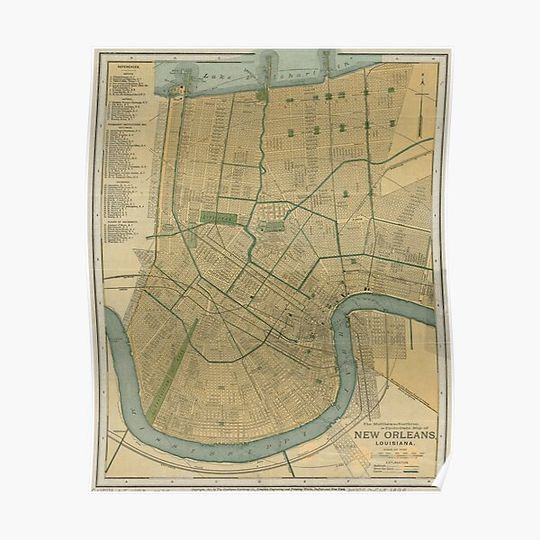 Discover Vintage Map of New Orleans Louisiana (1893) Premium Matte Vertical Poster