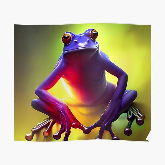 Discover Frog Master. Neon alien frog. Premium Matte Vertical Poster