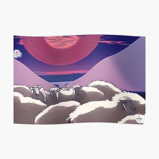 Discover Landscape copy of Japanese style flock of sheep Premium Matte Vertical Poster