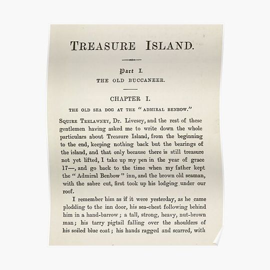 Discover Treasure Island by Robert Louis Stevenson - Chapter 1. "The Old Buccaneer" - vintage book page Premium Matte Vertical Poster