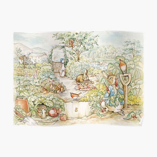 Discover Peter Rabbit - Beatrix Potter Garden Illustration Premium Matte Vertical Poster