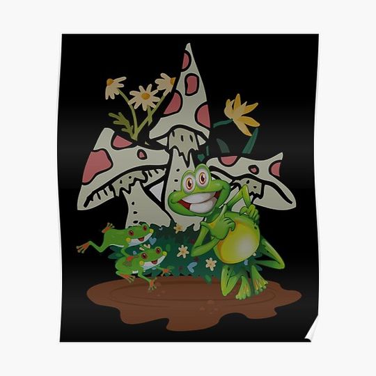 Discover Cottagecore Frog Mushroom Playing Premium Matte Vertical Poster