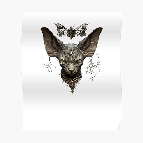 Discover Evil Sphynx Cat Bat Skull Wicca Gothic Goth Witchcraft Witch Shirt Essential T-Shirt Premium Matte Vertical Poster
