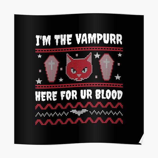Discover Ugly Sweater Vampire Cat Puppy Friend Cute Premium Matte Vertical Poster