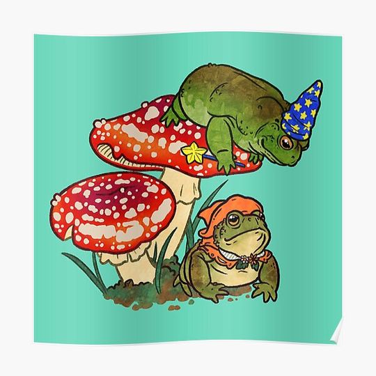 Discover Toad Witch and Wizard with Red Spotted Mushrooms Premium Matte Vertical Poster