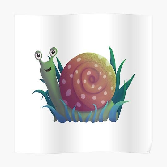 Discover Cute snail with blue grass Premium Matte Vertical Poster