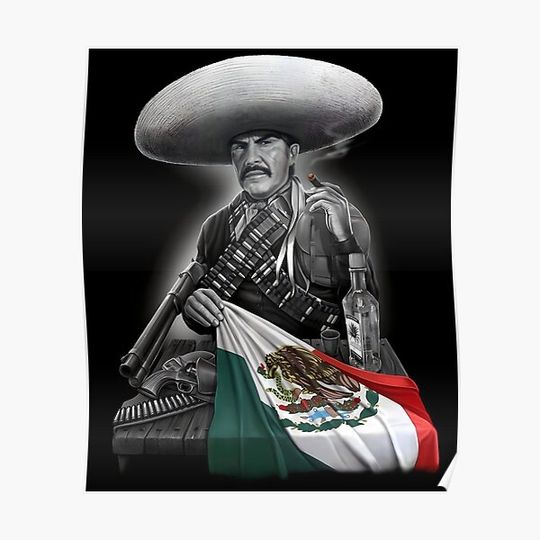 Discover Mexican Flag Warrior Pancho Villa Emiliano Zapata Mexican Revolution Premium Matte Vertical Poster