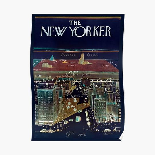 Discover View of the world according to New Yorkers from 9th Avenue Premium Matte Vertical Poster
