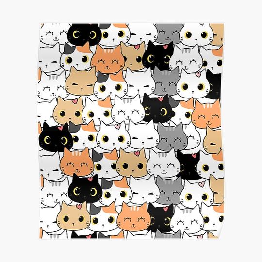Discover cute cats pattern Premium Matte Vertical Poster