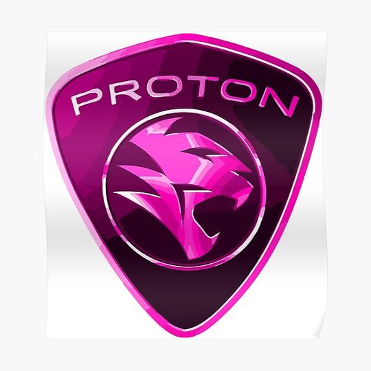 Discover Proton Power - Pink Proton Car Badge Premium Matte Vertical Poster