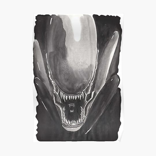 Discover Alien Xenomorph ink illustration w/ white highlights Premium Matte Vertical Poster