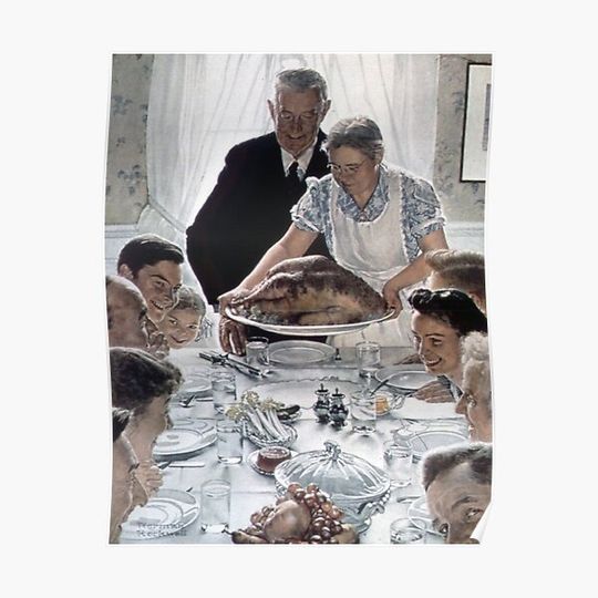 Discover Thanksgiving Dinner by Norman Rockwell (1943) Wholesome Fine Art for the Holidays Premium Matte Vertical Poster