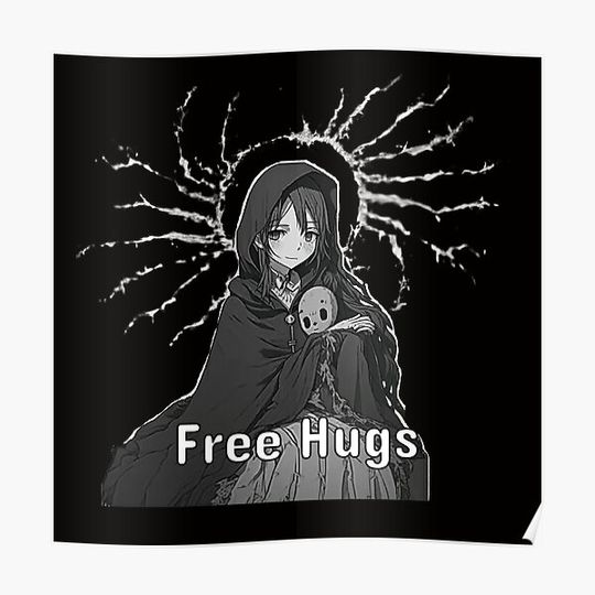 Discover Fia, Free Hugs Companion (Black and White) Premium Matte Vertical Poster
