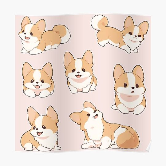 Discover Cute corgi dog set Premium Matte Vertical Poster