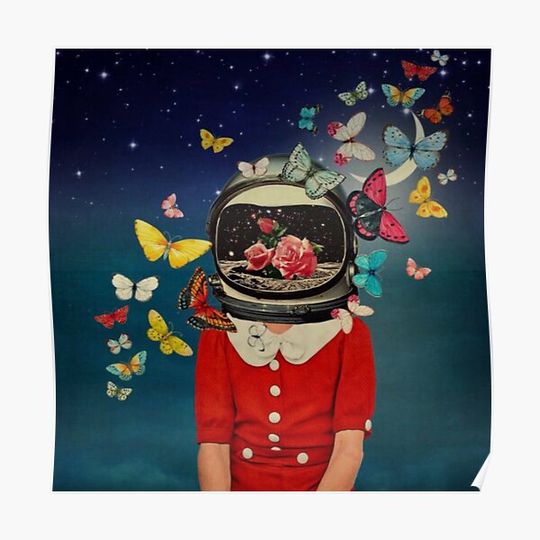Discover Astronaut in space with flowers Premium Matte Vertical Poster