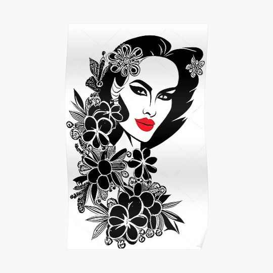 Discover girl with flowers Premium Matte Vertical Poster