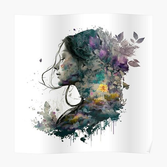 Discover Girl with Flowers Premium Matte Vertical Poster