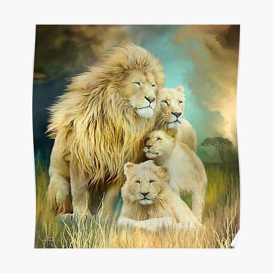Discover White Lion Family - Unity Premium Matte Vertical Poster