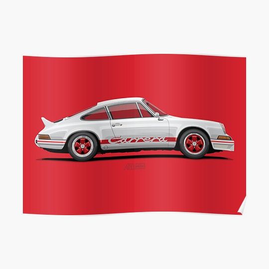 Discover 911 Carrera RS (901) White & Red Premium Matte Vertical Poster
