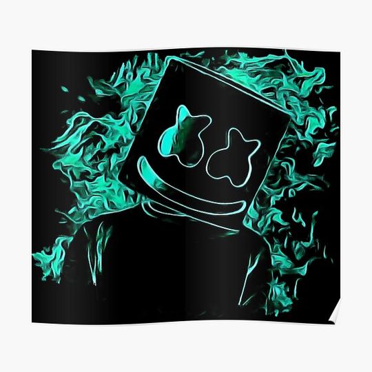 Discover Marshmello in The Green Flames Premium Matte Vertical Poster