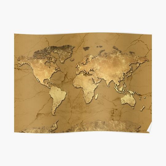 Discover world map gold 5 Premium Matte Vertical Poster