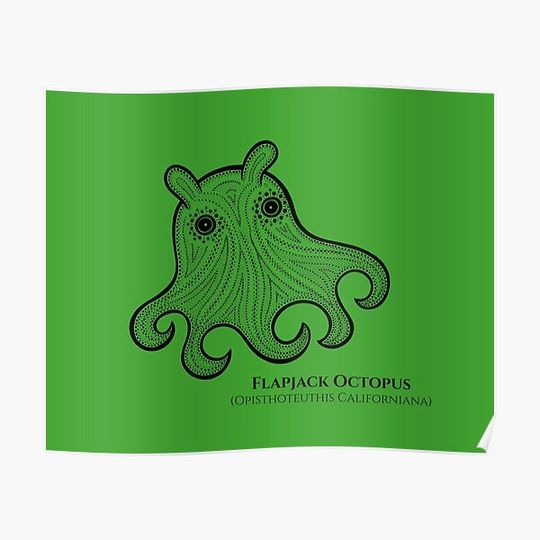 Discover Flapjack Octopus with Common and Latin Names (on grass green) Premium Matte Vertical Poster
