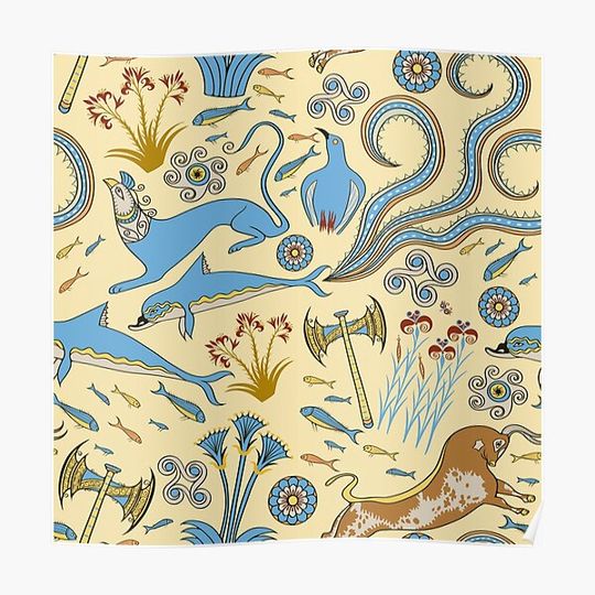 Discover Minoan Fresco Motifs Pattern Premium Matte Vertical Poster