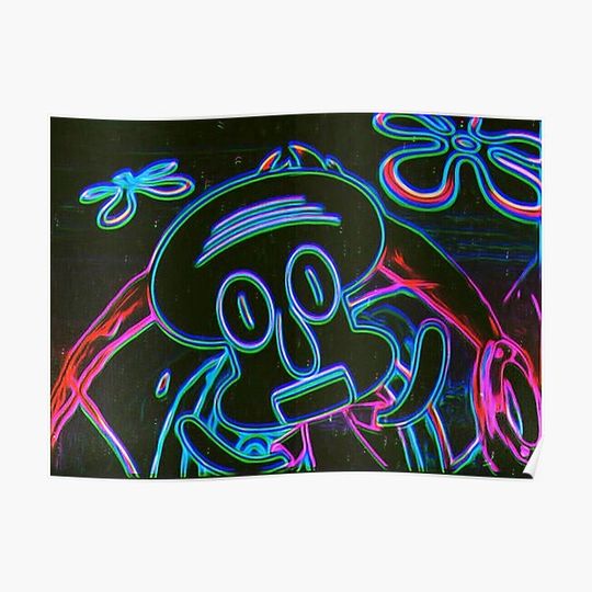 Discover Squidward Puppet Vaporwave Neon Line-Art Premium Matte Vertical Poster