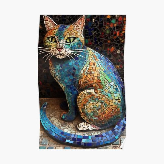 Discover cat colorful mosaic Premium Matte Vertical Poster