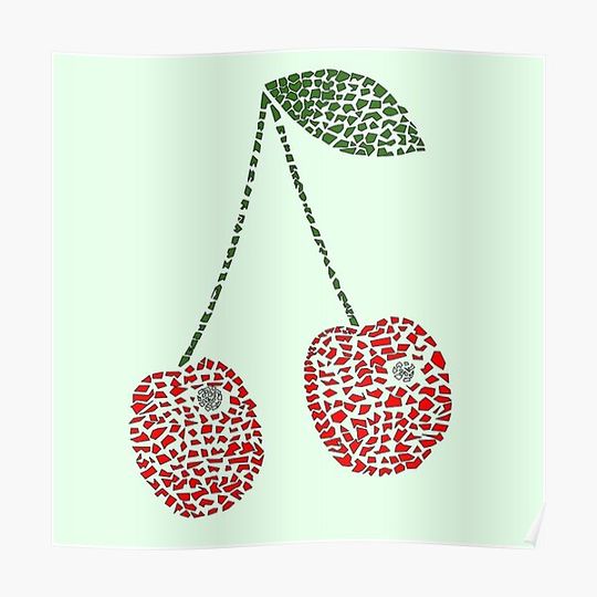 Discover Cute Mosaic Cherry With Leaf Premium Matte Vertical Poster