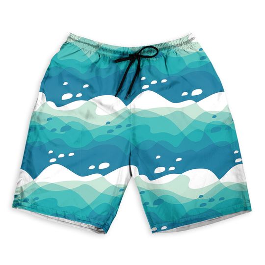 Discover Tropical Sea Water Waves Seamless Pattern Men Beach Shorts