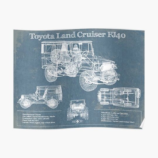 Discover Toyota Land Cruiser FJ40 Blueprint Vintage Premium Matte Poster