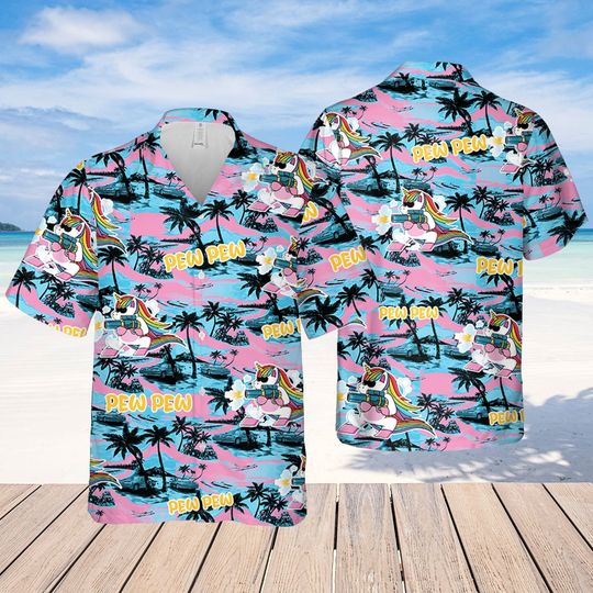 Discover Unicon Pew Pew Hawaiian Sea Island Pattern Hawaiian Shirt