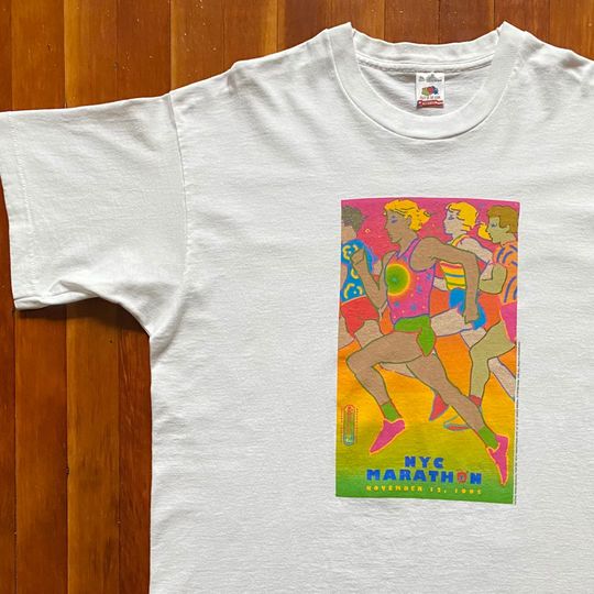 Discover 90s Peter Max NYC Marathon Poster Art T-Shirt. Vintage 1995