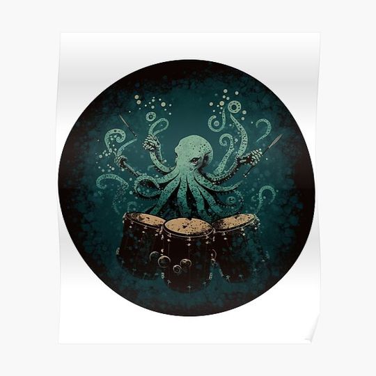 Discover Octopus Playing Drums Gift Poster - Rocktopus Design