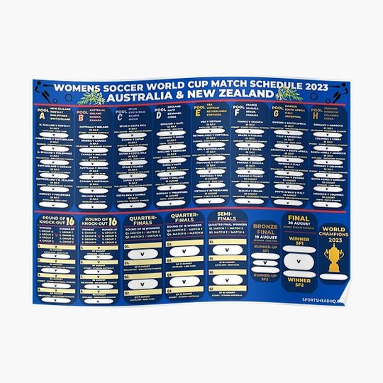 Discover Women's Soccer World Cup Schedule 2023 Poster (A1/Medium Size) Premium Matte Poster