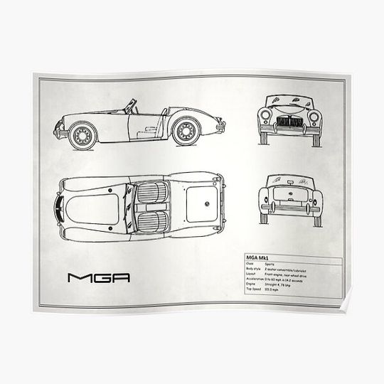 Discover MGA Sports Car Blueprint Premium Matte Vertical Poster