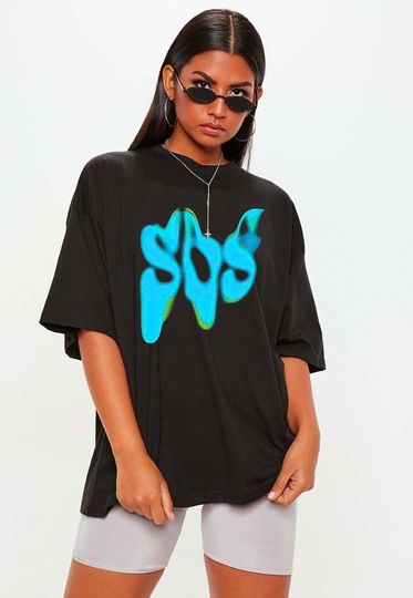 Discover S.Z.A SOS Text Shirt, Sza Album New Bootleg 90s Black T-Shirt, Music RnB Singer Rapper Shirt