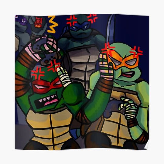 Discover Mikey and raph playing at 2 am and mama leo ain't having it Premium Matte Vertical Poster